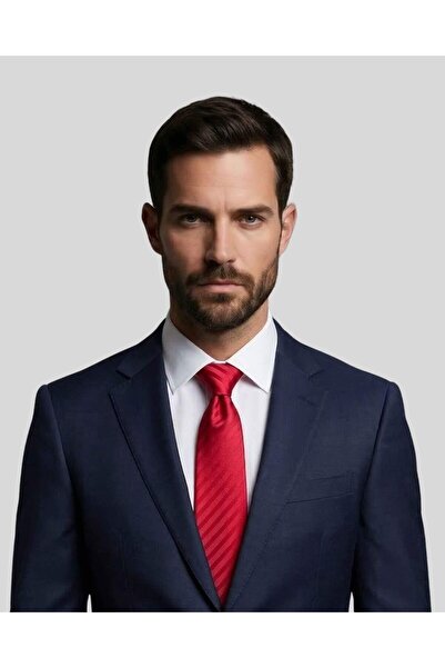 KUMOVO Red Striped Silk Tie – 7.5 cm Wide