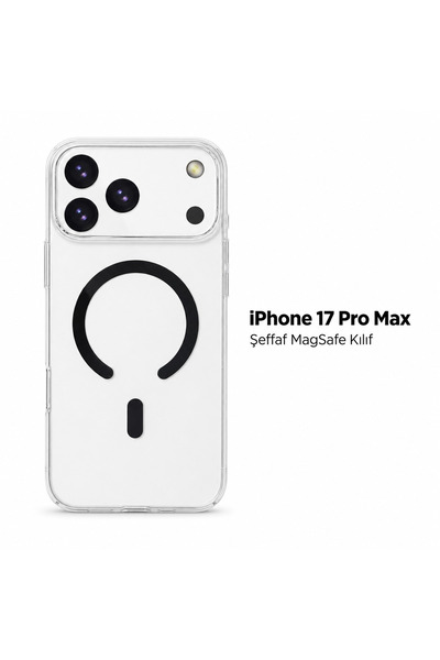 iPhone 17 Pro Max Uyumlu Şeffaf Manyetik Kamera Korumalı Kılıf