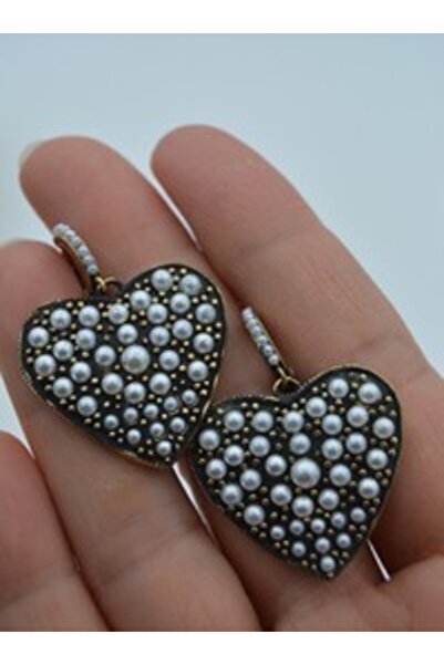 Stoneage Pearl Heart Earrings - Bronze Color -