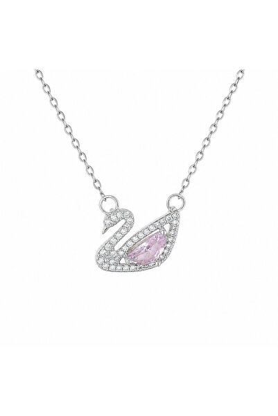 SWANOVAJEWELRY 316L Çelik Kararmaz Zirkon Taşlı Kuğu Kolye - Renkli Kristal T...