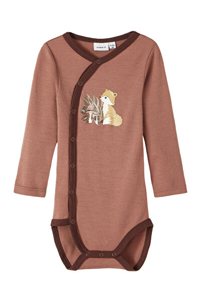 name ıt Body tip kimono din lână merinos fină, cu imprimeu vulpe cognac