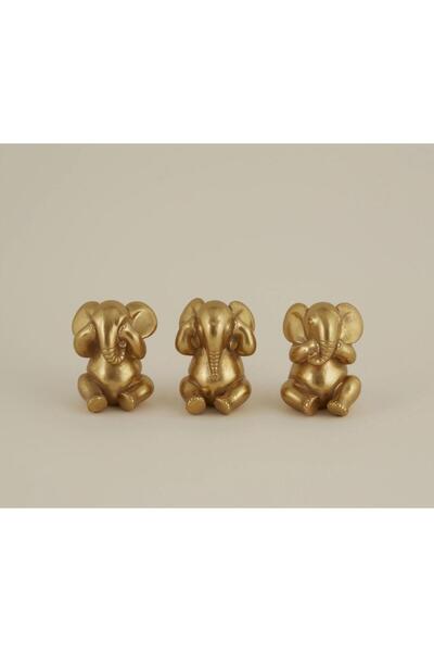 Karaca Home Elephant Biblo Gold 9x9x12 cm (Üçlü Set)