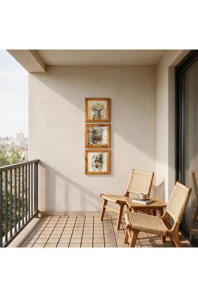 Ahşap balkon Detaylı Yapışan Çerçeve Seti - 3 Adet