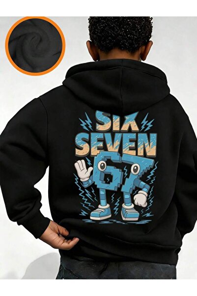 modaberry Μαύρο Φούτερ Six Seven - Τυπωμένο Oversize Φούτερ με Κουκούλα