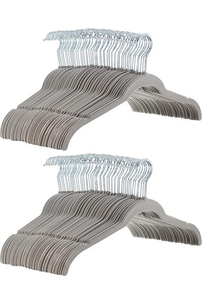 Amazon basics Slim, Velvet, Non-Slip Shirt Clothes Hangers, Gray/Silver - Pac...