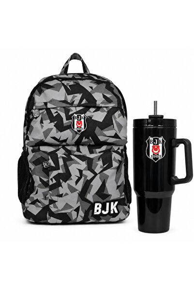Beşiktaş Lisanslı Kamuflaj Desenli Okul Çantası ve 1.20 L Matara 2’li Set