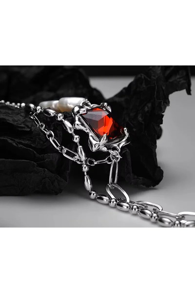 Peach Jewelry Βραχιόλι Ιζαμπέλα Ασήμι 925 Ρόδιο Διπλό με Κόκκινο Κρύσταλλο κα...