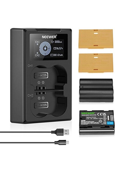 NEEWER مجموعة شاحن بطارية الكاميرا NP-W235، شاحن USB مزدوج الفتحات مع شاشة LC...