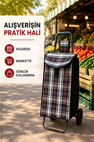 Decorness Katlanabilir Pazar Arabası Metal Gövdeli Premium Pazar & Alışveriş ...
