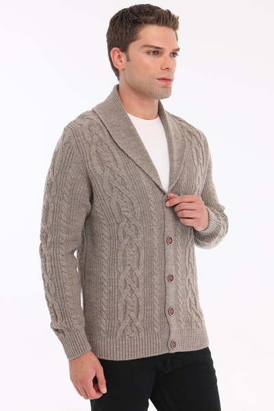 Trist Star Mink 80% Wool 20% Acrylic Hair Knitted Patterned Buttoned Shawl Collar Knitwear Cardigan Trist-5369