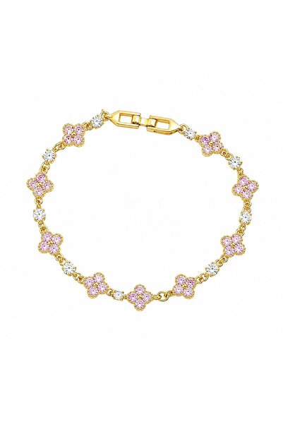 SWANOVAJEWELRY VIP Kararmaz Çelik Pembe Zirkon Taşlı Dört Yapraklı Yonca Bile...