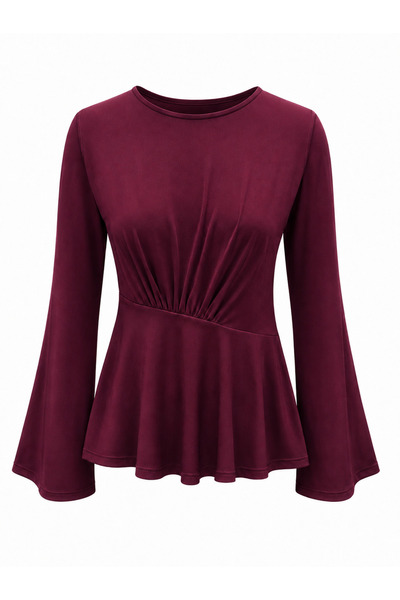 peri tower Kadın Bel Büzgülü İspanyol Kol Peplum Bluz 0245