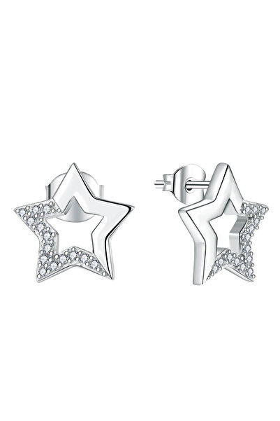 Peach Jewelry Σκουλαρίκια Laura από Ασήμι 925 με Ρόδιο, Αστέρι με Ζιργκόν