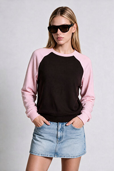 Lovelyİstanbul Contrast Color Soft Sweater Lub0396 Brown Pink