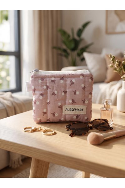 PURSEMARK محفظة صغيرة مصنوعة يدويًا بنمط زهرة بيضاء مقرمشة