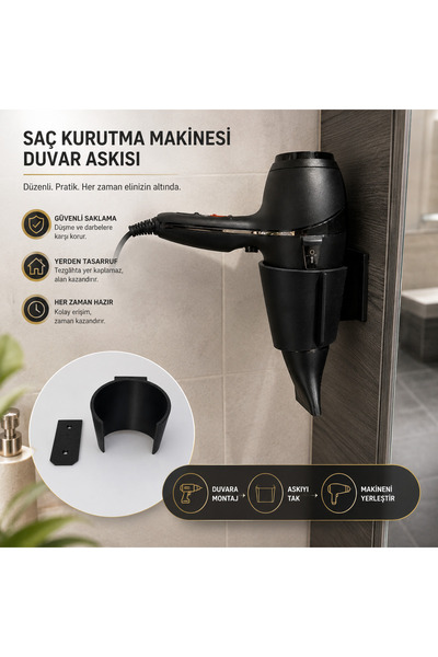 PİYATECH Hair Dryer Wall Mount – Hair Dryer Holder Apparatus