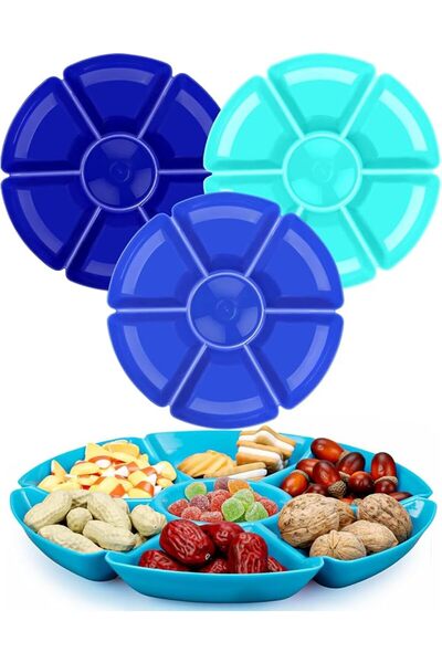KASTWAVE 3 Pcs Sectional Round Plastic Serving Tray, 11inch Party Divided Tra...