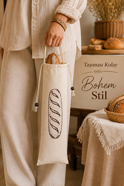 Kitchen Vogue Ekmek Taşıma Torbası 2 Ekmek Kapasiteli Büzgülü Boncuklu Bohem ...