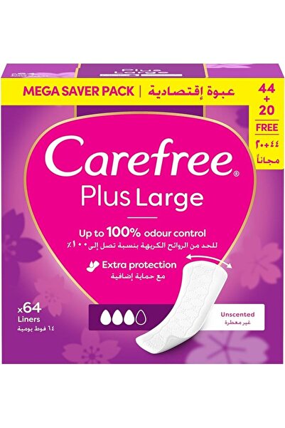 Carefree فوط يومية كبيرة الحجم، غير معطرة، عبوة من 64 قطعة، تصميم مثالي للراح...