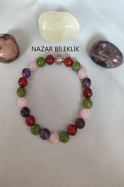 c-bhadu naturel 8 mm Jade, Red Agate, Pink Quartz, Amethyst Natural Stone Bra...