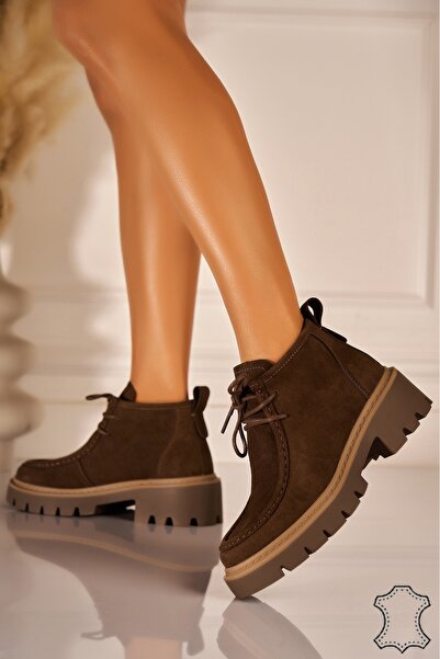 Joana Botine de damă din piele întoarsă camel, cu platformă de 6 cm