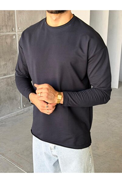 FO4RBS Side Slit Detailed Oversized Long Sleeve Sweatshirt m - Dark Navy Blue