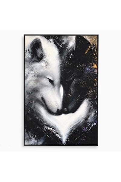 Luxcanva Tablou Canvas Lupii Yin Si Yang 40x60 cm cu Rama Negru Lup Yin Yang ...