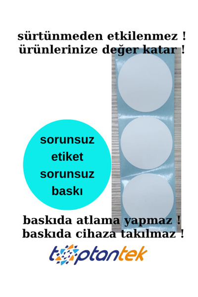 TOPTANTEK barkod etiketi yuvarlak etiket 40 mm beyaz renk lamine termal etiket 1000 tam adet