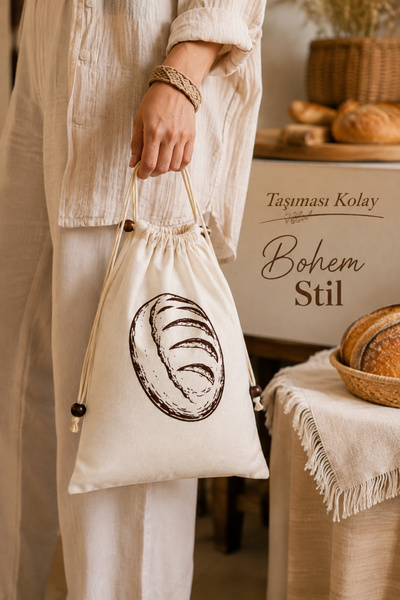 Kitchen Vogue Ekmek Taşıma Torbası 2 Ekmek Kapasiteli Büzgülü Boncuklu Bohem ...