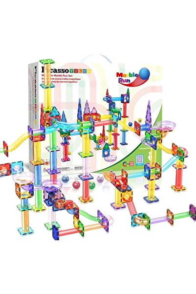 PicassoTiles Marble Run 150-Piece Magnetic Tile Race Track Toy Play Set STEM ...