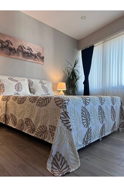 D'NISS HOME Defne 3 Parça Çift Kişilik Yatak Örtüsü Krem - Kahve