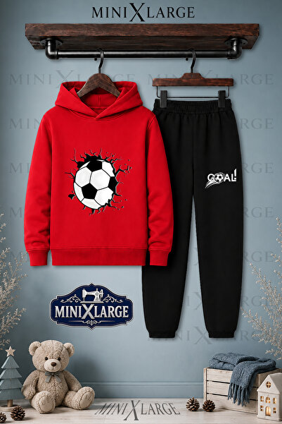 MINIXLARGE Unisex Çocuk Futbol Topu Graft Baskılı Kapşonlu Eşofman Takımı