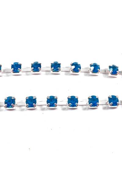 NO BRAND Τρέσσα με κρύσταλλα χαλκός 4mm/μέτρο - Μπλέ - Ασημί