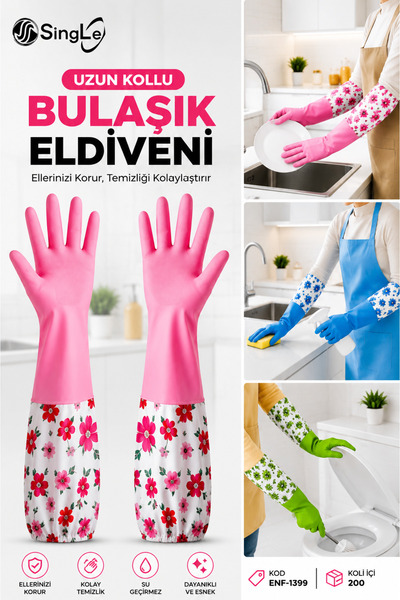 Single Bulaşık Yıkama Eldiveni Dayanıklı Su Geçirmez Kauçuk Bulaşık ve Temizleme Eldiveni
