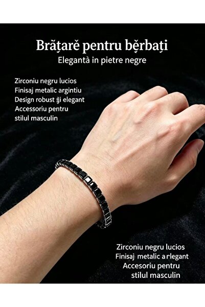 Frasin Select Brățară pentru bărbați, stil clasic negru și argintiu, finisaj ...