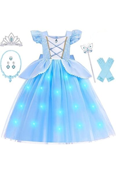 Funny Party Shop Girls' Cinderella costume, dress with bow and lights, gloves...