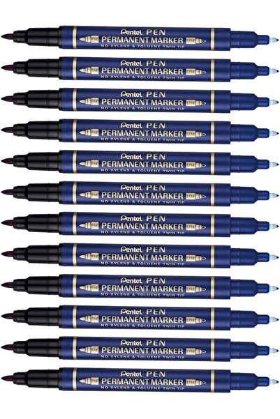 Pentel قلم تحديد دائم N75W بطرفين أزرق، عبوة من 12 قطعة