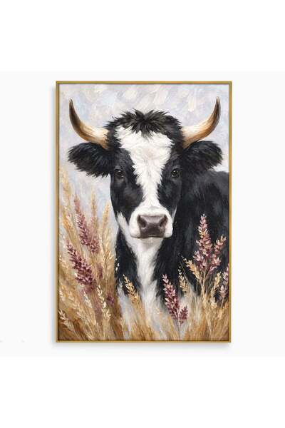 Luxcanva Tablou Canvas Vaca Printre Spice 80x120 cm cu Rama Auriu Vaca Animal...