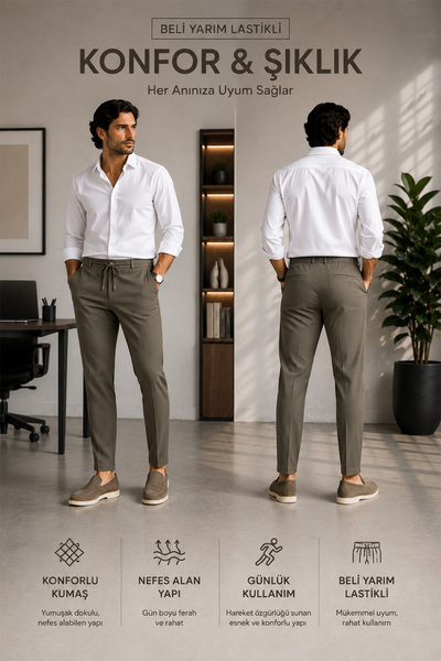 Serseri Jeans Erkek Rahat Kesim Pantolon – Yarım Lastikli Bel, Elastanlı Esne...