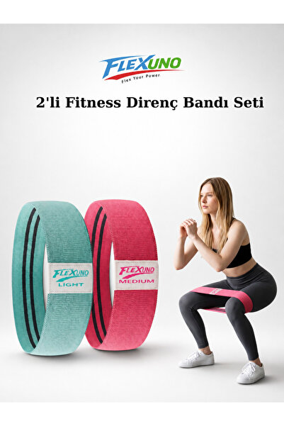 Flexuno Fitness Direnç Bandı 2 li Set , Dokuma Kumaş Kaydırmaz Özellikli Aero...