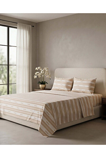 REDTAG طقم ملاءات مسطحة مخططة باللون العاجي من 3 قطع (270 × 260 سم)