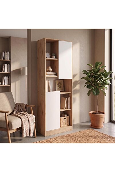 Bimossa W2110 Daffy Kitaplık Sepet-Beyaz - 183 cm Yüksek, 2 Kapaklı, Raflı ve...