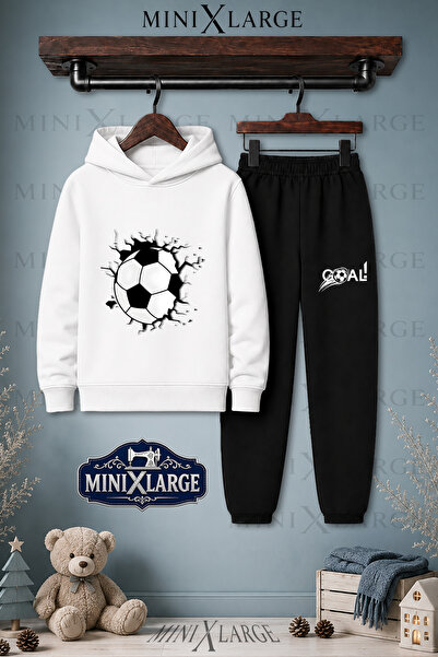 MINIXLARGE Unisex Çocuk Futbol Topu Graft Baskılı Kapşonlu Eşofman Takımı