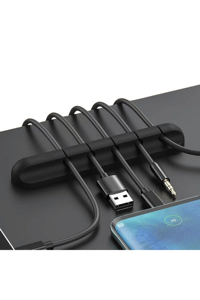 ENZ SHOP Organizator cabluri autoadeziv din silicon, 5 sloturi, negru, set 2 ...