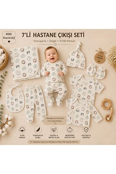 thechild baby collection Yenidoğan Bebek %100 Organik Pamuklu 7’li Hastane Çı...