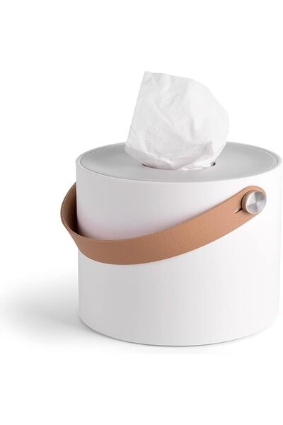 Tazweeq Round Tissue Dispenser Holder, Plastic Box Cover Napkin Organizer wit...