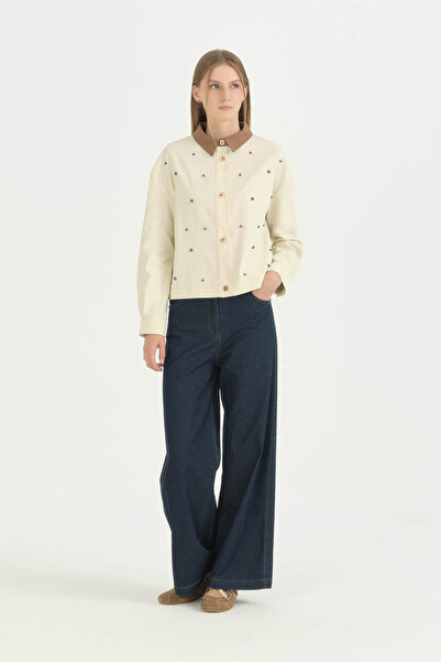 Nihan Stone Embroidered Canvas Jacket - Ecru