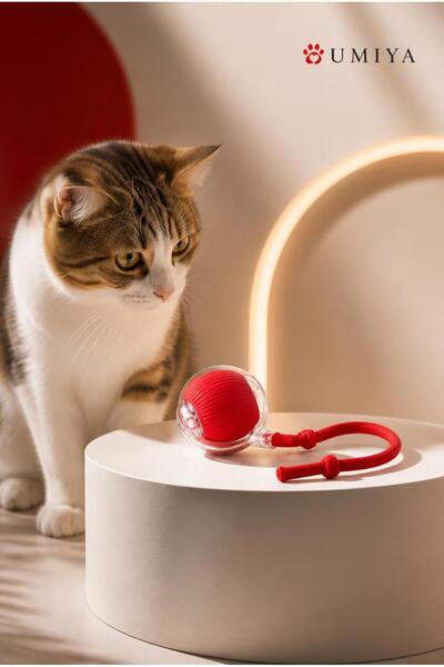 Umiya USB Şarjlı Akıllı Kedi Oyuncağı LED Işıklı 3 Modlu Otomatik Hareket Eden Top İnteraktif Kedi A