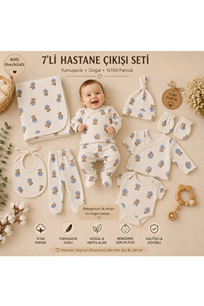 thechild baby collection Yenidoğan Bebek %100 Organik Pamuklu 7’li Hastane Çı...