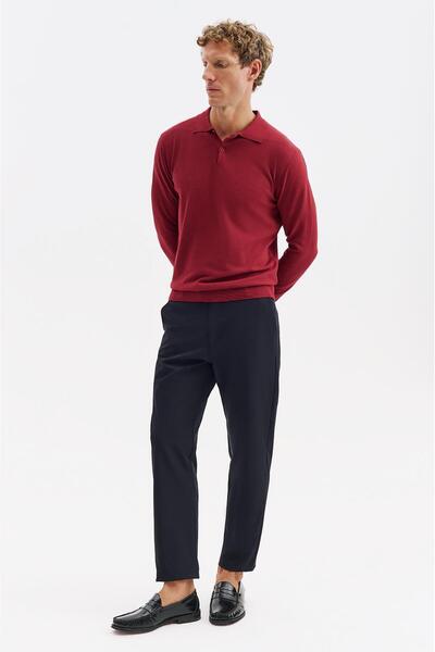 GIESTO basic™ Uzun Kol Polo Yaka Bordo Triko T-Shirt